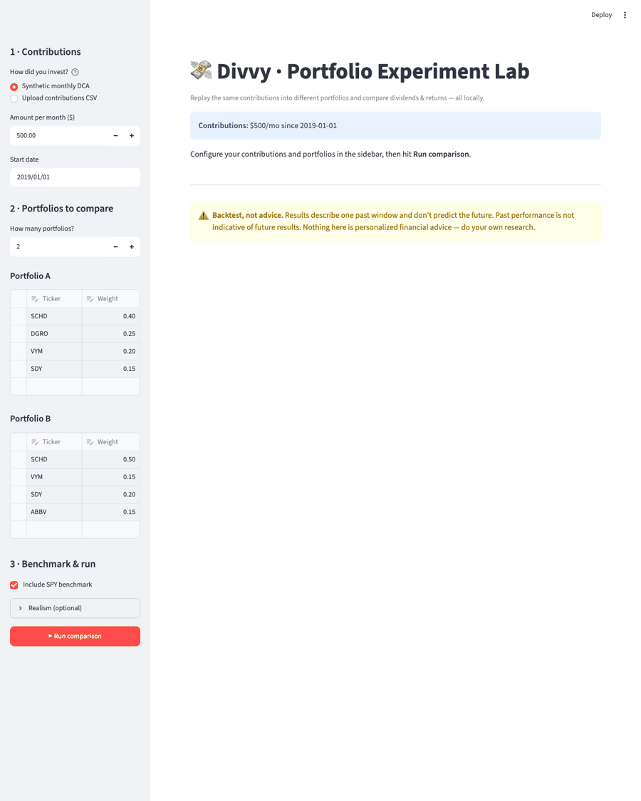 Divvy Portfolio Experiment Lab demo